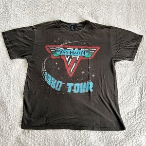Van Halen 1980 World Tour Distressed Black Graphic Band Tshirt Size Medium